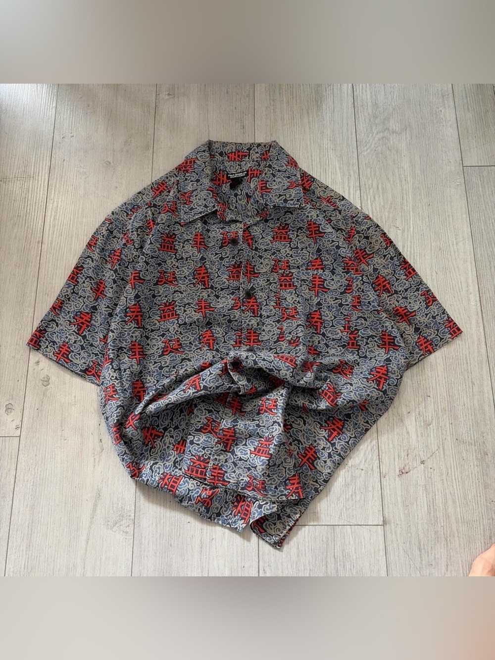 Vintage Polo by Ralph Lauren Gray Button-Down Shirt with Red Print